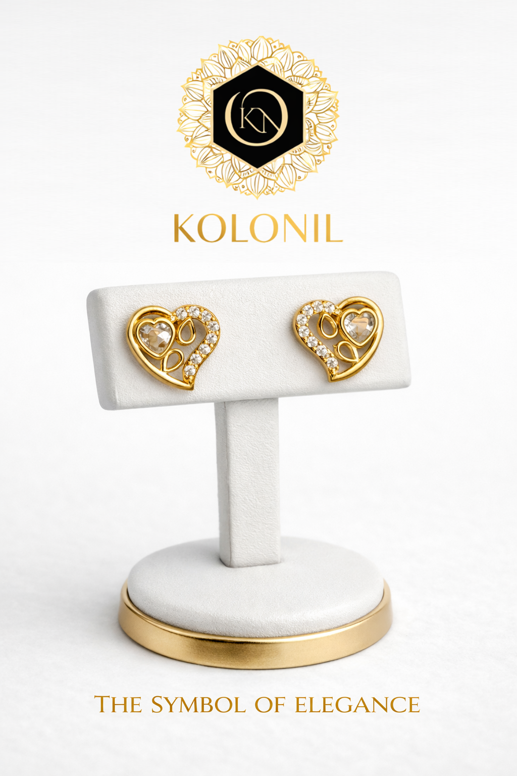 Golden Amour Heart Crystal Stud Earrings