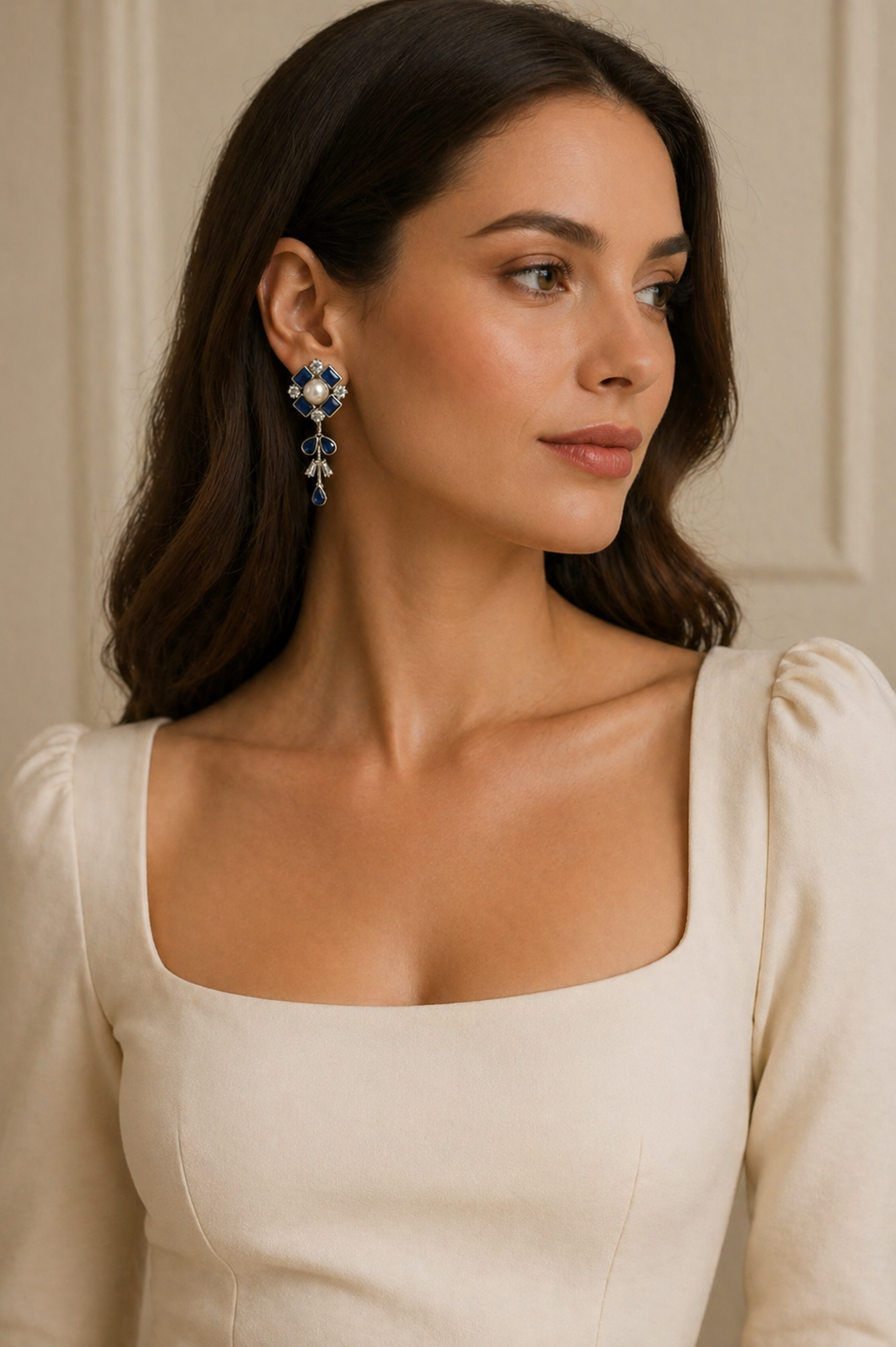 Kolonil Blue Pearl &amp; Crystal Drop Earrings