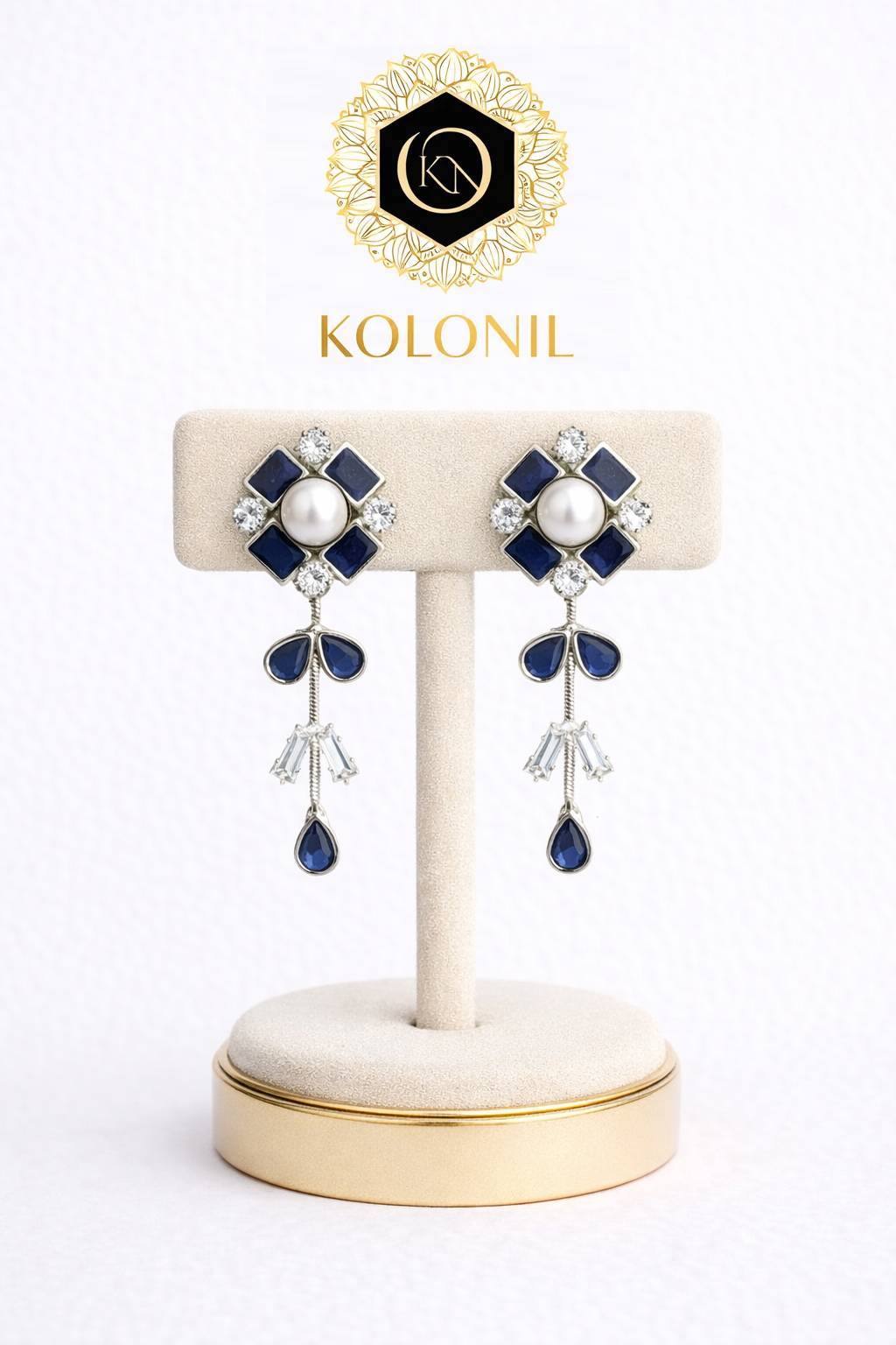 Kolonil Blue Pearl &amp; Crystal Drop Earrings