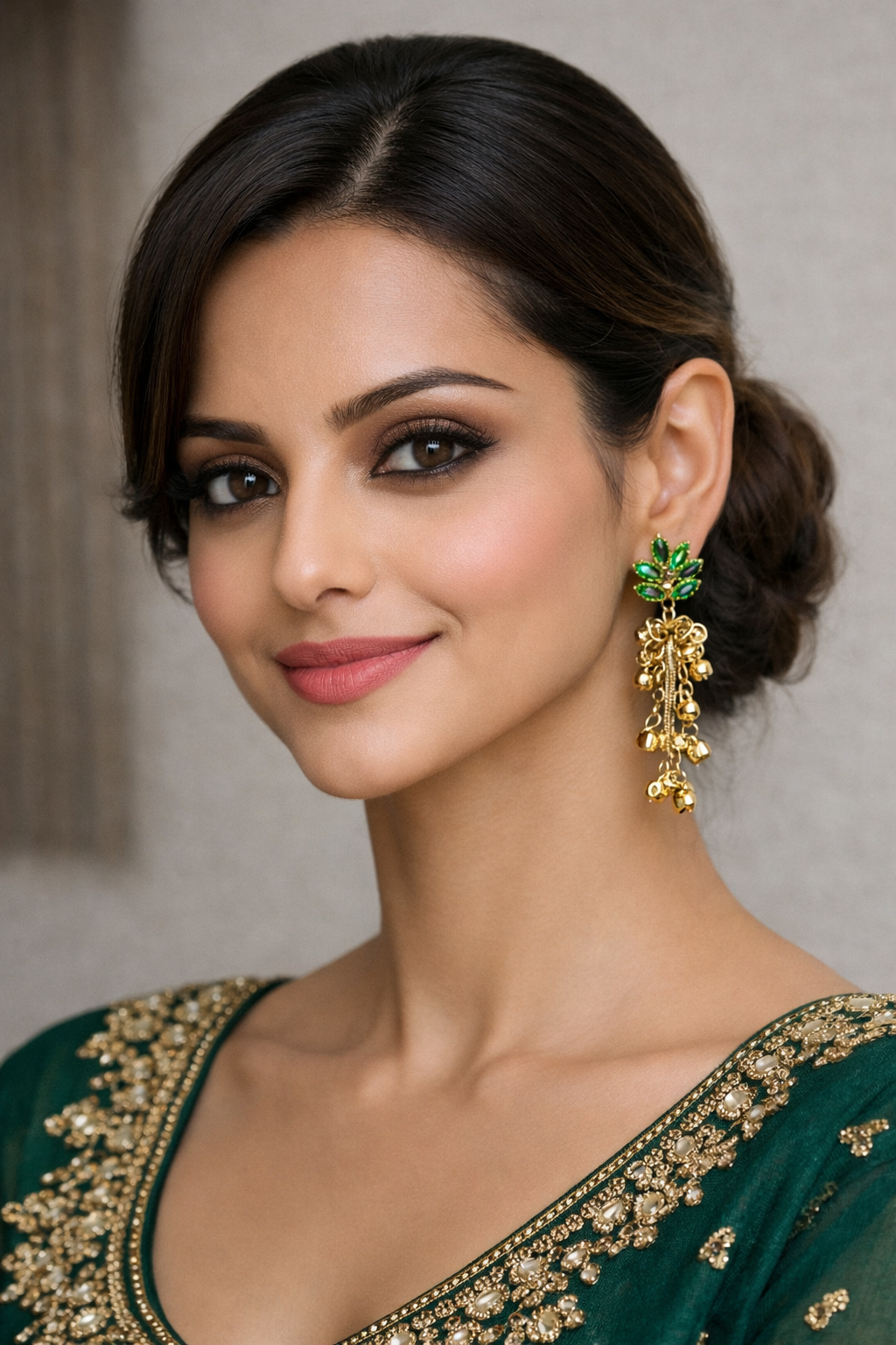 Kolonil Green Leaf &amp; Gold Bell Earrings