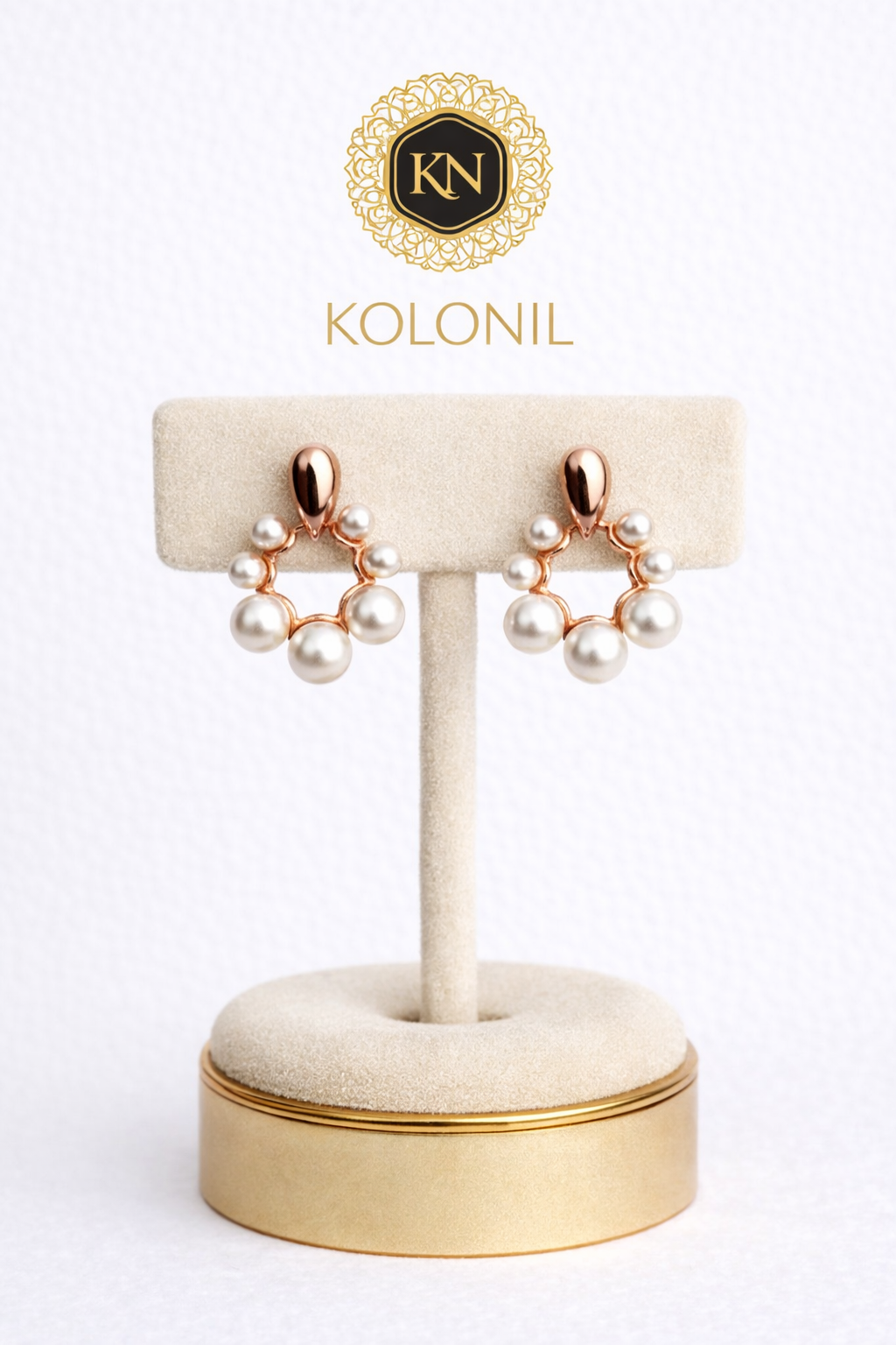 Kolonil Rose-Gold Pearl Earrings - Elegant Pearl Earrings for Women