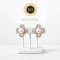 Dual Pearl &amp; Crystal Earrings - Rose Gold Floral Statement Earrings